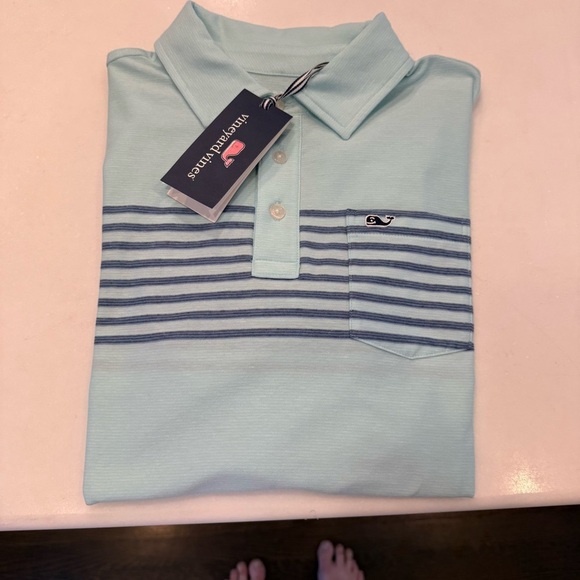 Vineyard Vines  Youth Boy Green W/blue Stripes Pocket Logo Sz XL (18) NWT - Picture 10 of 11